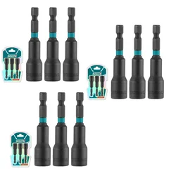 Total 3pcs 8 mm Magnetic Nut Driver Bit Set 65mm Long (TAC270831) - Pack of 3