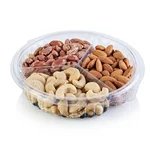 25 Pcs x 3 Compartment Round Dry Fruit Hinged Container, Clear Plastic Disposable Serving Tray for Sweets and Dry Fruits