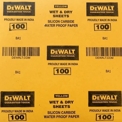DeWalt Yellow Grit 100 Wet and Dry Silicon Carbide Waterproof Sandpaper Sheets DXCT484WP02IN (Pack of 500)