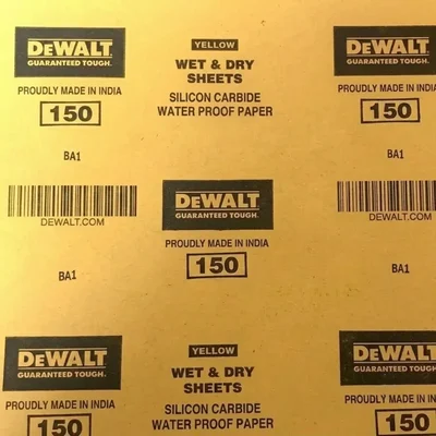 DeWalt Yellow Grit 150 Wet and Dry Silicon Carbide Waterproof Sandpaper Sheets Paint Primer Smoothing DXCT484WP04IN (Pack of 500)