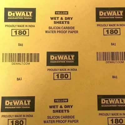 DeWalt Yellow Grit 180 Wet and Dry Silicon Carbide Waterproof Sandpaper Sheets Paint Primer Smoothing DXCT484WP06IN (Pack of 500)