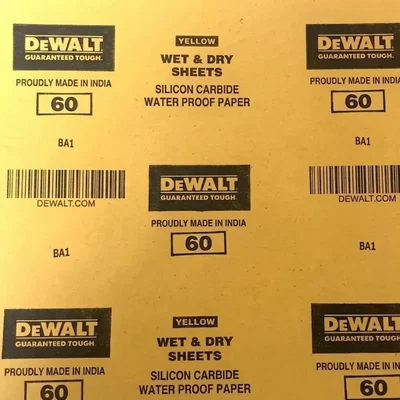 DeWalt Yellow Grit 60 Wet and Dry Silicon Carbide Waterproof Sandpaper Sheets Coarse Stock Removal DXCT484WP00IN (Pack of 500)