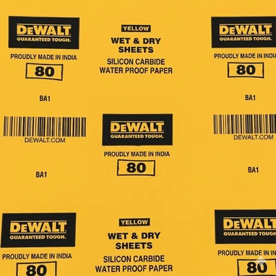 DeWalt Yellow Grit 80 Wet and Dry Silicon Carbide Waterproof Sandpaper Sheets Coarse Stock Removal DXCT484WP01IN (Pack of 500)