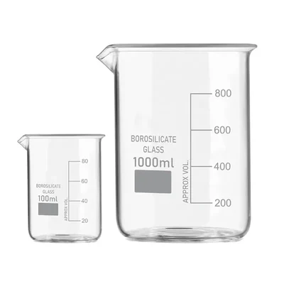 SBT Set of 2 pcs Borosilicate 3.3 Glass Beaker 100 ml, 1000 ml with Graduation Marks for School, Collage Laboratory