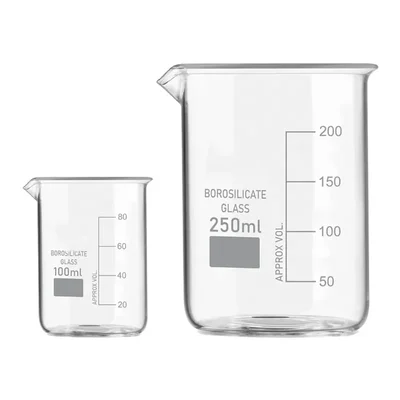 SBT Set of 2 pcs Borosilicate 3.3 Glass Beaker 100 ml, 250 ml with Graduation Marks for School, Collage Laboratory