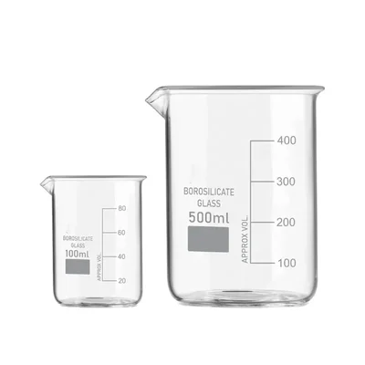 SBT Set of 2 pcs Borosilicate 3.3 Glass Beaker 100 ml, 500 ml with Graduation Marks for School, Collage Laboratory