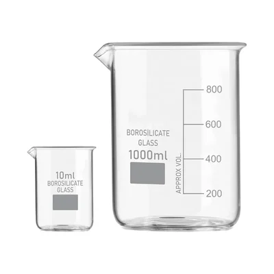 SBT Set of 2 pcs Borosilicate 3.3 Glass Beaker 10 ml, 1000 ml with Graduation Marks for School, Collage Laboratory