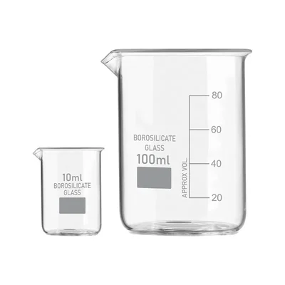 SBT Set of 2 pcs Borosilicate 3.3 Glass Beaker 10 ml, 100 ml with Graduation Marks for School, Collage Laboratory