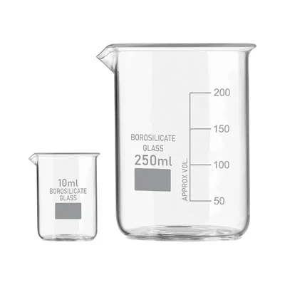 SBT Set of 2 pcs Borosilicate 3.3 Glass Beaker 10 ml, 250 ml with Graduation Marks for School, Collage Laboratory