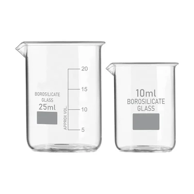 SBT Set of 2 pcs Borosilicate 3.3 Glass Beaker 10 ml, 25 ml with Graduation Marks for School, Collage Laboratory