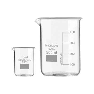 SBT Set of 2 pcs Borosilicate 3.3 Glass Beaker 10 ml, 500 ml with Graduation Marks for School, Collage Laboratory