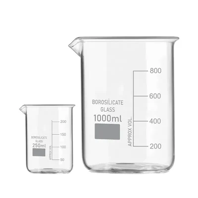 SBT Set of 2 pcs Borosilicate 3.3 Glass Beaker 250 ml, 1000 ml with Graduation Marks for School, Collage Laboratory