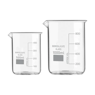 SBT Set of 2 pcs Borosilicate 3.3 Glass Beaker 500 ml, 1000 ml with Graduation Marks for School, Collage Laboratory