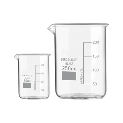 SBT Set of 2 pcs Borosilicate 3.3 Glass Beaker 50 ml, 100 ml with Graduation Marks for School, Collage Laboratory