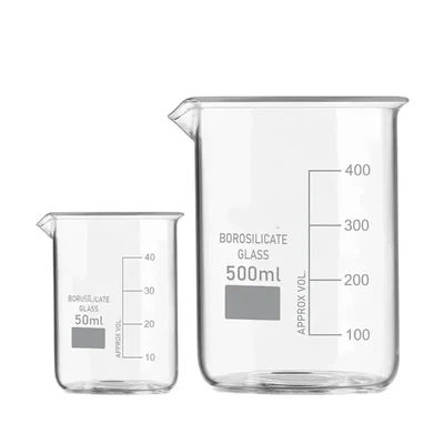 SBT Set of 2 pcs Borosilicate 3.3 Glass Beaker 50 ml, 500 ml with Graduation Marks for School, Collage Laboratory