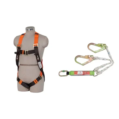 ABRIGO AB-24 Class A Full Body Safety Harness, 12mm Nylon Rope with Energy Absorber, Double Scaffolding Hook 1.8 Meter