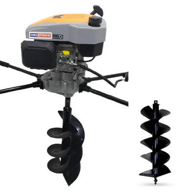 MECSTROKE Heavy Duty 2 Man Operated 4 Stroke 224 CC Earth Auger | Post Hole Digger With 12 & 16 Inch Auger Bit 