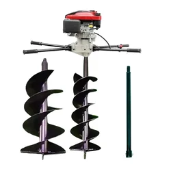 Heavy Duty 4 Stroke 196 cc For Earth Auger/ Post Hole Digger Machine with 8 & 12 inch Double Spiral Bit and 70 cm Bit Extension
