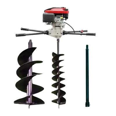Heavy Duty 4 Stroke 196 cc For Earth Auger/ Post Hole Digger Machine with 6 & 12 inch Double Spiral Bit and 70 cm Bit Extension