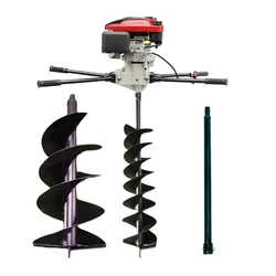 Heavy Duty 4 Stroke 196 cc For Earth Auger/ Post Hole Digger Machine with 6 & 12 inch Double Spiral Bit and 70 cm Bit Extension