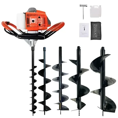 Gramstrong 2 Stroke 63 cc Earth Auger with Free Combo Auger Bits 4 inch, 6 inch, 8 inch, 10 inch and 12 inch | Post Hole Digger Machine