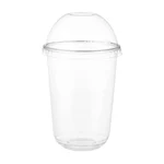 HORECA Eco 350ml Pack of 100 Cold Drink Serving Transparent Clear Crack Resistant Plastic Glass with Dome Lids