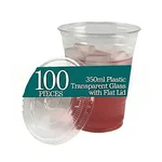 100 Pcs, 350ml (12oz) ECO Clear PET Glass with Flat Lids | Transparent Disposable Glass for Iced Coffee, Smoothies