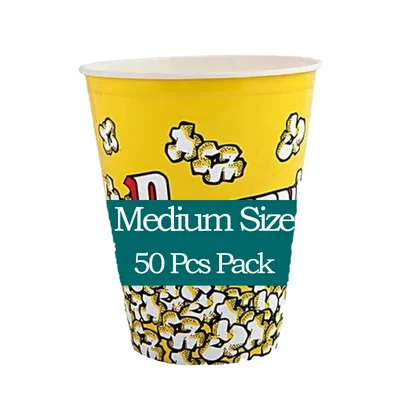50 pcs Reusable Disposable Popcorn Tubs/Containers for Parties, Events and Movie nights(Size-Medium (14x11x9 cm))