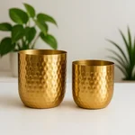Ecofynd  Ivara Metal Flower Plant Pots For Home Garden Living Room Bedroom Interior (Gold Finish, POT045)