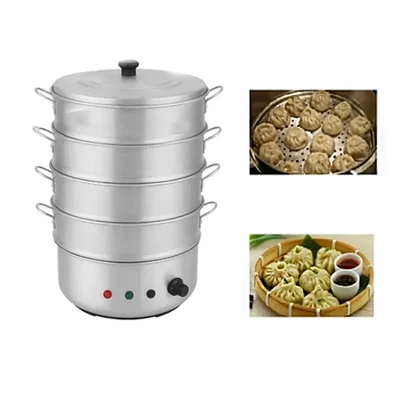 Aluminum 14 inch Electric Operated 4 Tier Momo Steamer withTap, Rice, Corn Steamer For Commercial Use