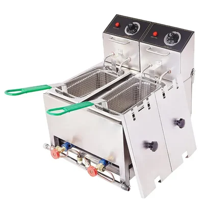 Commercial Stainless Steel 5+5L Electric & Gas Operated Double Pan Deep Fryer, 3000W