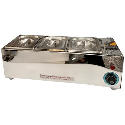 2.5 kW Electric Operated 3 Pot SS Chocolate Melter, 1/9 GN Pan 100mm, 1.7 L Capacity Each