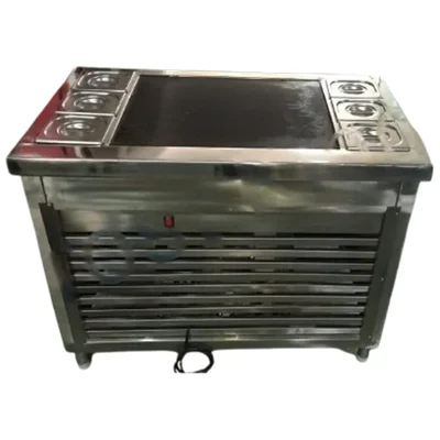 18X18 inch Electric Tawa Rolling Ice Cream Machine with 3+3 Side Container, Stainless Steel 304 Plate
