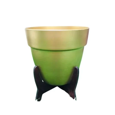 5 Inches Golden Elegant Metal Planter Pot with Wooden Stand | Used for Home Decoration Purpose
