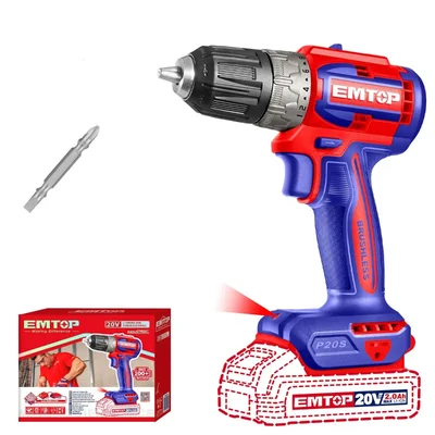 Emtop 10mm 20V Powerful Cordless Drill With Bit, 0-550/0-2000 RPM (ECDL204531)
