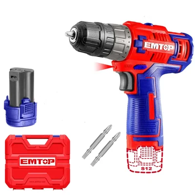 Emtop 10mm 12V Cordless Drill With 2 Pcs Battery & Bits, Max. Torque 45Nm (ECDL12620)