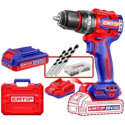 Emtop 13 mm 20V Metal Chuck Cordless Impact Drill With Battery, Charger & Accessories, 2000 RPM (ECIDL20668)