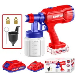 Emtop 20V 800 ml Cordless Spray Gun With Battery & Charger & Accessories (ELSG20256)