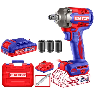 Emtop 20V 1/2" Lithium-Ion Cordless Impact Driver & Wrench With Battery, Charger & Accessories, 2600 RPM (ECIWL20236)