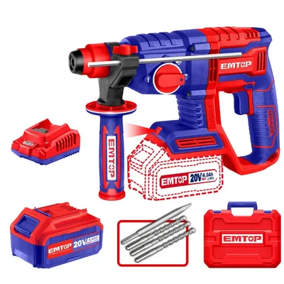 Emtop 22 mm 20V Cordless Rotary Hammer With Battery, Charger & Accessories (ELRH202081)