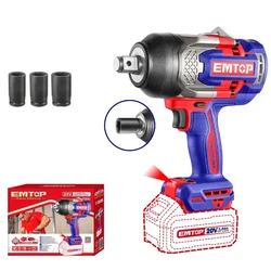 Emtop 3/4" 20V Cordless Impact Wrench With Socket Set, 2300 RPM (ECIWL201351)