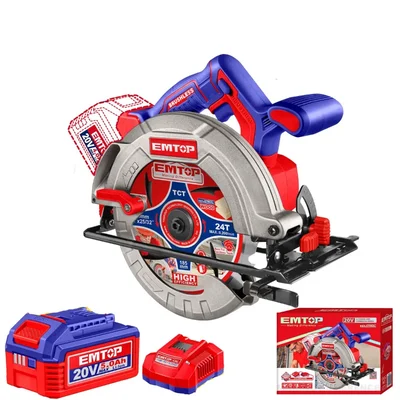 Emtop 185mm (7") 20V Cordless BL Adjustable Cutting Angle & Depth Setting Circular Saw With Battery-Charger & Blade, 4800 RPM  (ELCS18513)