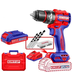 Emtop 13mm 20V Powerful Cordless Impact Drill With Battery, Charger & Accessories,0-500/0-2000 RPM (ECIDL20558)