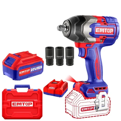 Emtop 1/2" 20V Powerful Cordless Impact Wrench With Battery, Charger & Sockets, Max. Torque 850 Nm (ECIWL2085)