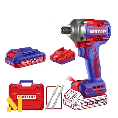 Emtop 6.35mm 20V Cordless BL Variable Speed Setting Impact Driver With Battery-Charger & Screwdriver Bits, Max. Torque 230Nm (ECIRL2023)