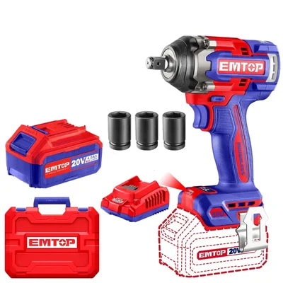 Emtop 1/2" 20V Powerful Cordless Impact Wrench With Battery, Charger & Sockets, Max. Torque 500 Nm (ECIWL2050)
