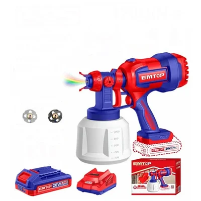 Emtop 20V 1000ml Container, 0.1-0.2 Bar Spraying Pressure Cordless Spray Gun With Accessories (ELSG20042)