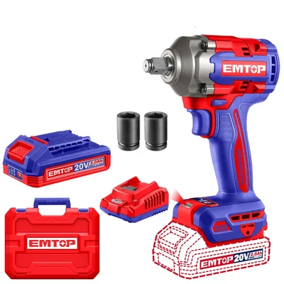 Emtop 1/2" 20V Powerful Cordless Impact Wrench With Battery, Charger & Sockets, Max. Torque 350 Nm (ECIWL2035)