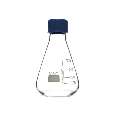 Cometek 250ml Laboratory Erlenmeyer Flask for Chemical Mixing and Storage with PTFE Screw Cap & White Graduations