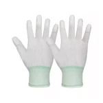 ESD Anti Static Carbon Fiber PU Fingertip Coated Safety Hand Gloves White & Green Free Size